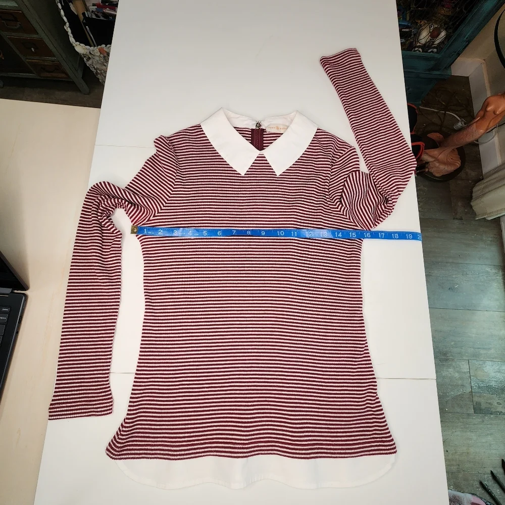 Y2k Vintage Tory Burch Peter-Pan Collar Striped Top Sz S - Picture 9 of 13